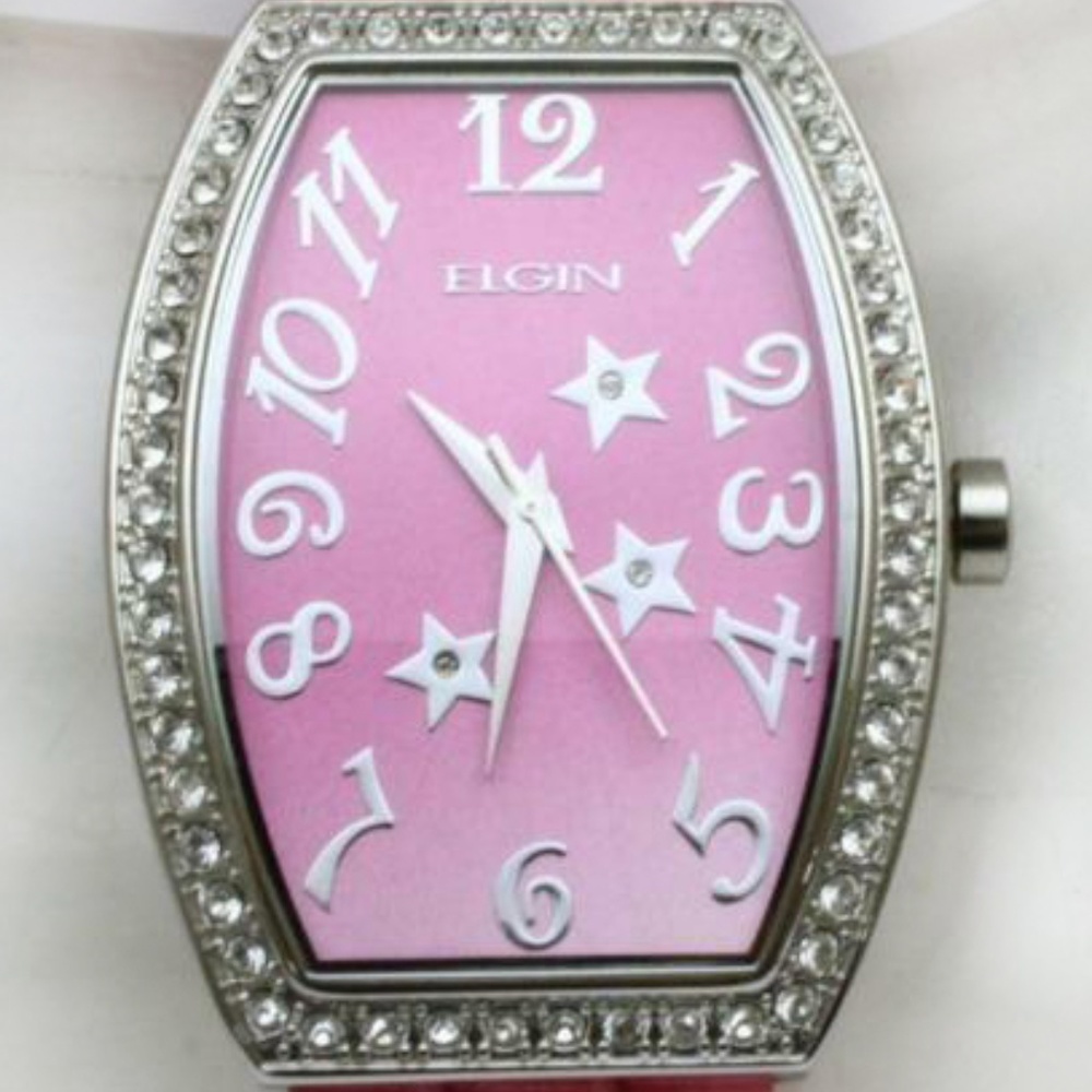 ELGIN LADIES STONE CASE STAR DIAL PINK BAND